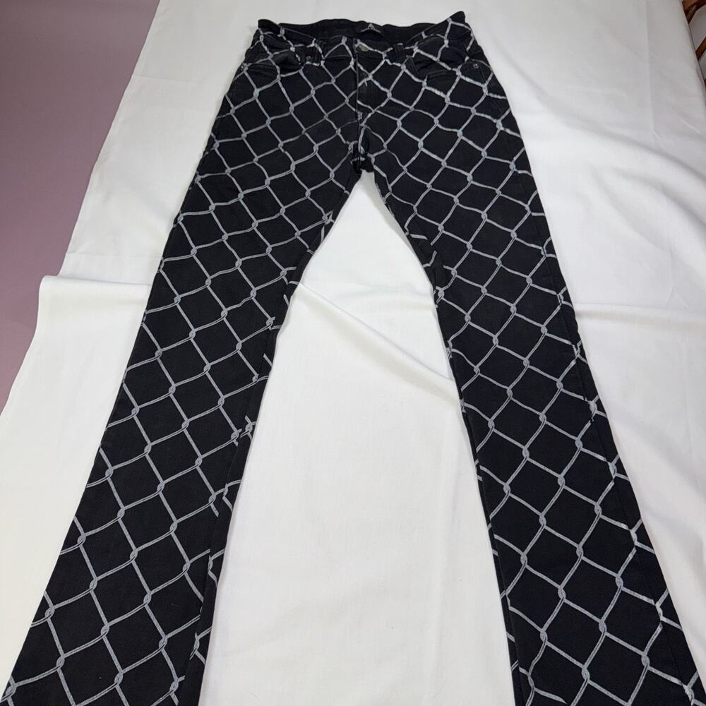 Paper Money Chain Link Fence Sublimated Black Denim Jeans Mens Size 32 RARE
